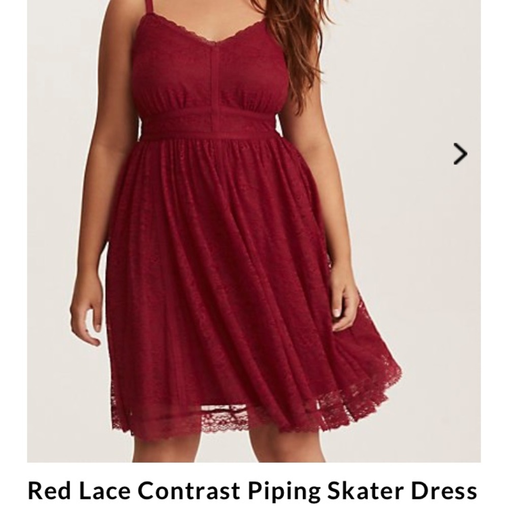Red Lace Contrast Piping Skater Dress